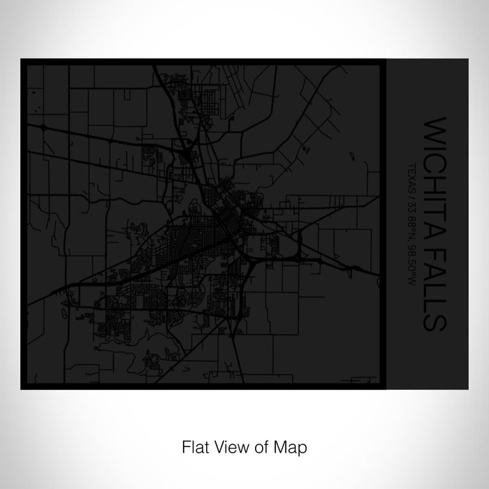 Rendered View of Wichita Falls Texas Map on 20oz Stainless Steel Insulated Bottle with Bamboo Top in Matte Black with printed Tactile Lines Map in Black