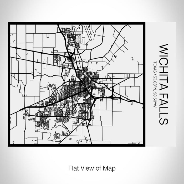 Rendered View of Wichita Falls Texas Map on 20oz Stainless Steel Insulated Bottle with Bamboo Top in Matte White with printed Tactile Lines Map in Black