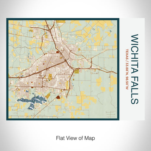 Rendered View of Wichita Falls Texas Map on 20oz Stainless Steel Insulated Bottle with Bamboo Top with printed woodblock style map