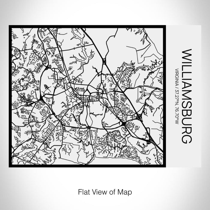 Rendered View of Williamsburg Virginia Map on 20oz Stainless Steel Insulated Bottle with Bamboo Top in Matte White with printed Tactile Lines Map in Black