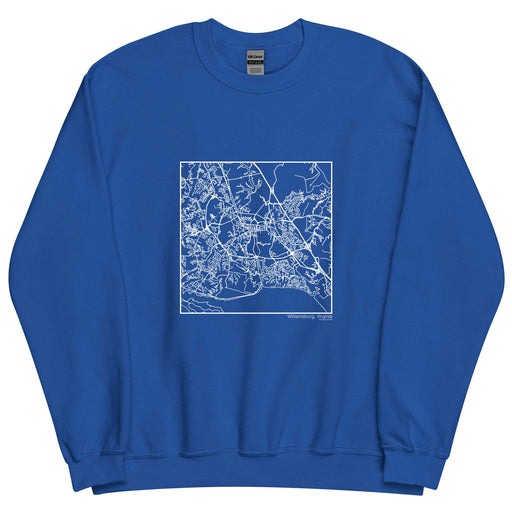Williamsburg Virginia  Map Unisex Crewneck Sweater with City inscription in Royal Blue