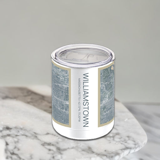 Williamstown Massachusetts Custom City Map Inscription Coordinates on 10oz Stainless Steel Insulated Cup in Afternoon with Sliding Lid