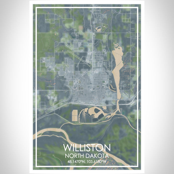 Williston North Dakota Map Print Portrait Orientation in Afternoon Style With Shaded Background