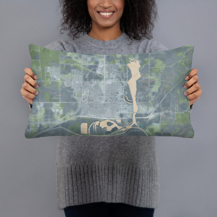Person holding 20x12 Custom Williston North Dakota Map Throw Pillow in Afternoon