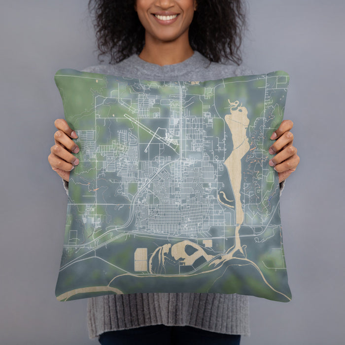 Person holding 18x18 Custom Williston North Dakota Map Throw Pillow in Afternoon