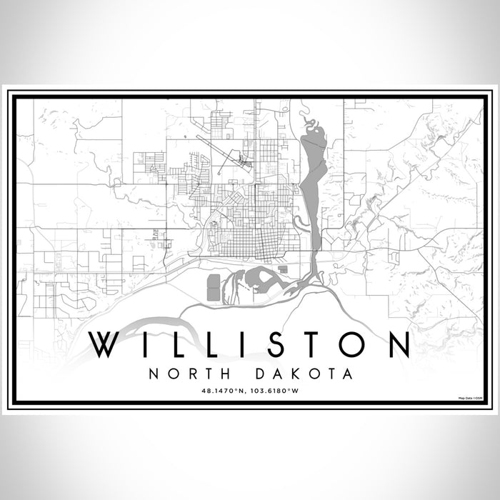 Williston North Dakota Map Print Landscape Orientation in Classic Style With Shaded Background