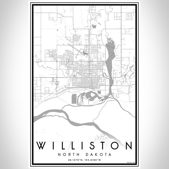 Williston North Dakota Map Print Portrait Orientation in Classic Style With Shaded Background