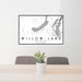 24x36 Willow Lake Wyoming Map Print Lanscape Orientation in Classic Style Behind 2 Chairs Table and Potted Plant