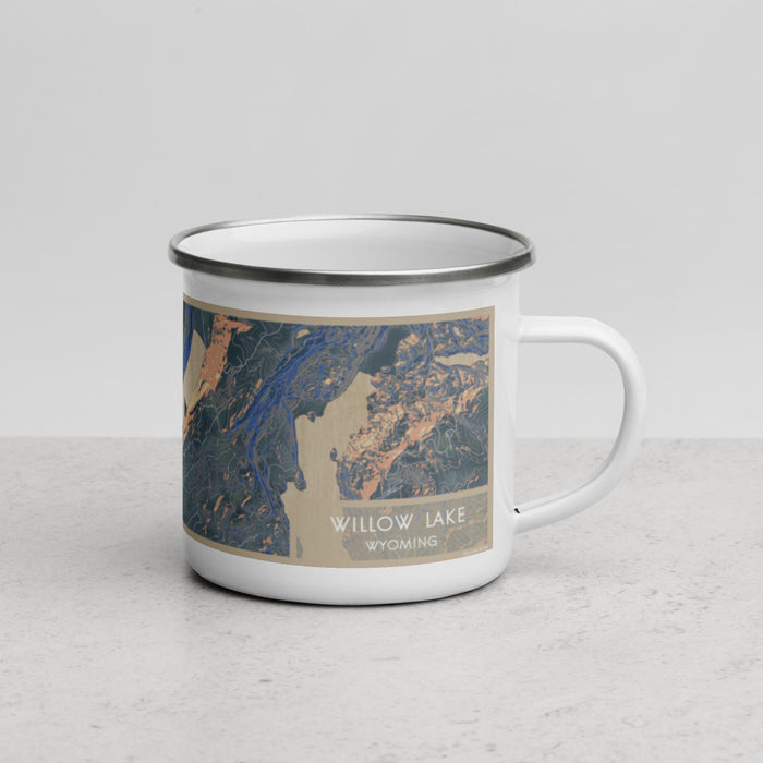 Right View Custom Willow Lake Wyoming Map Enamel Mug in Afternoon