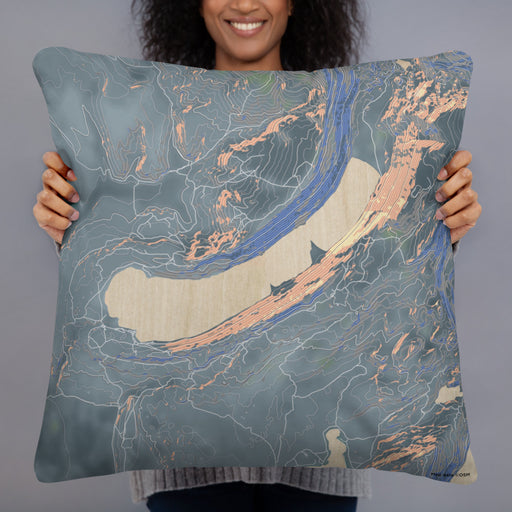 Person holding 22x22 Custom Willow Lake Wyoming Map Throw Pillow in Afternoon