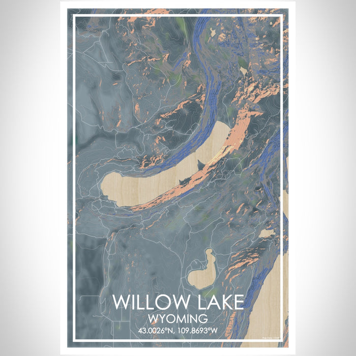 Willow Lake Wyoming Map Print Portrait Orientation in Afternoon Style With Shaded Background