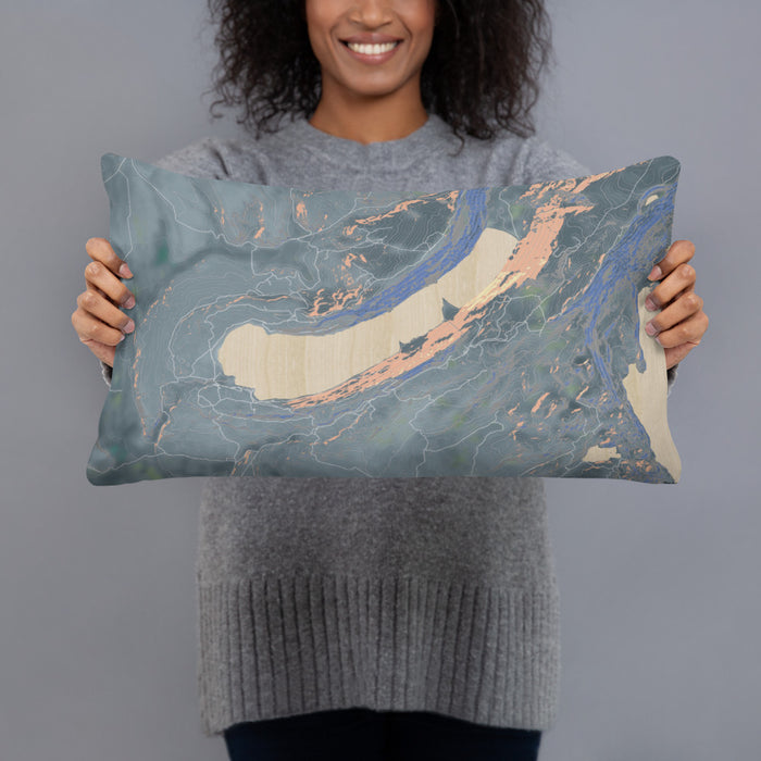Person holding 20x12 Custom Willow Lake Wyoming Map Throw Pillow in Afternoon