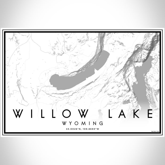 Willow Lake Wyoming Map Print Landscape Orientation in Classic Style With Shaded Background