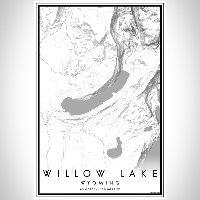 Willow Lake Wyoming Map Print Portrait Orientation in Classic Style With Shaded Background