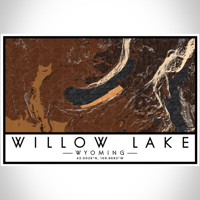 Willow Lake Wyoming Map Print Landscape Orientation in Ember Style With Shaded Background