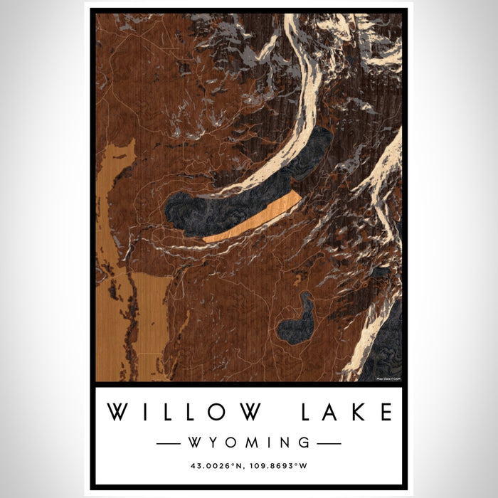 Willow Lake Wyoming Map Print Portrait Orientation in Ember Style With Shaded Background