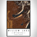 Willow Lake Wyoming Map Print Portrait Orientation in Ember Style With Shaded Background