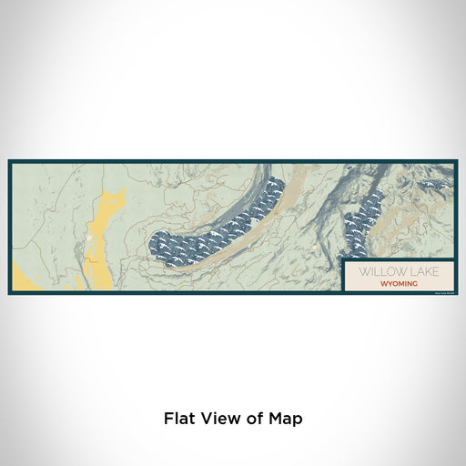 Flat View of Map Custom Willow Lake Wyoming Map Enamel Mug in Woodblock