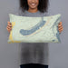 Person holding 20x12 Custom Willow Lake Wyoming Map Throw Pillow in Woodblock