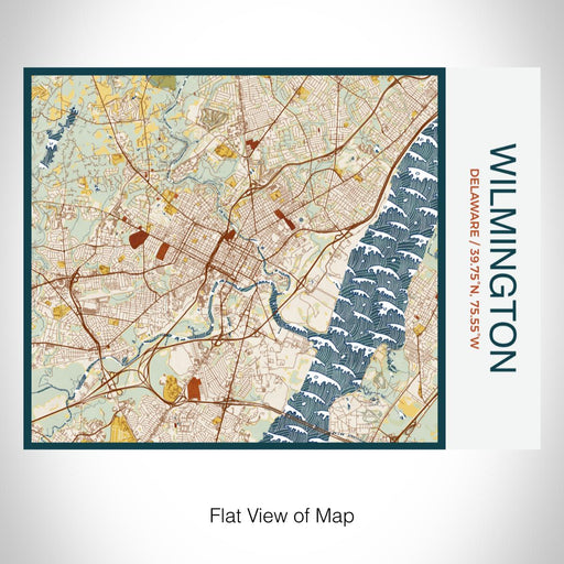 Rendered View of Wilmington Delaware Map on 20oz Stainless Steel Insulated Bottle with Bamboo Top with printed woodblock style map