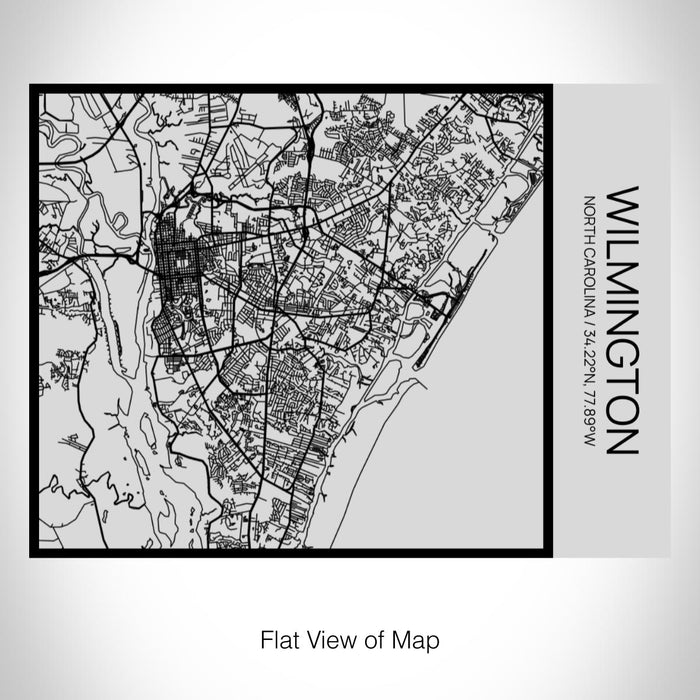 Rendered View of Wilmington North Carolina Map on 20oz Stainless Steel Insulated Bottle with Bamboo Top with printed Tactile Lines Map in Black