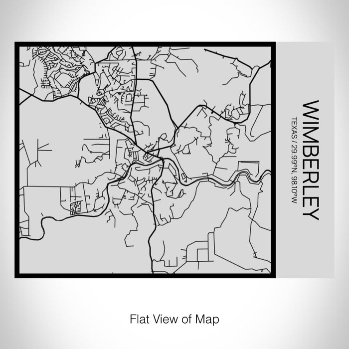 Rendered View of Wimberley Texas Map on 20oz Stainless Steel Insulated Bottle with Bamboo Top with printed Tactile Lines Map in Black