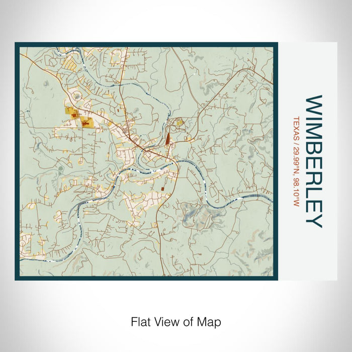 Rendered View of Wimberley Texas Map on 20oz Stainless Steel Insulated Bottle with Bamboo Top with printed woodblock style map