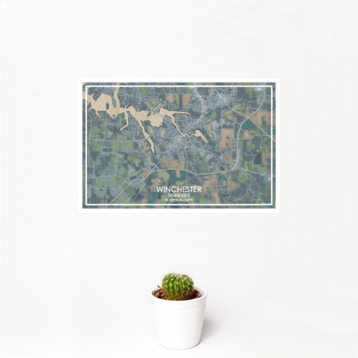 12x18 Winchester Tennessee Map Print Landscape Orientation in Afternoon Style With Small Cactus Plant in White Planter