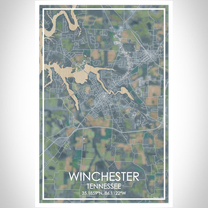 Winchester Tennessee Map Print Portrait Orientation in Afternoon Style With Shaded Background