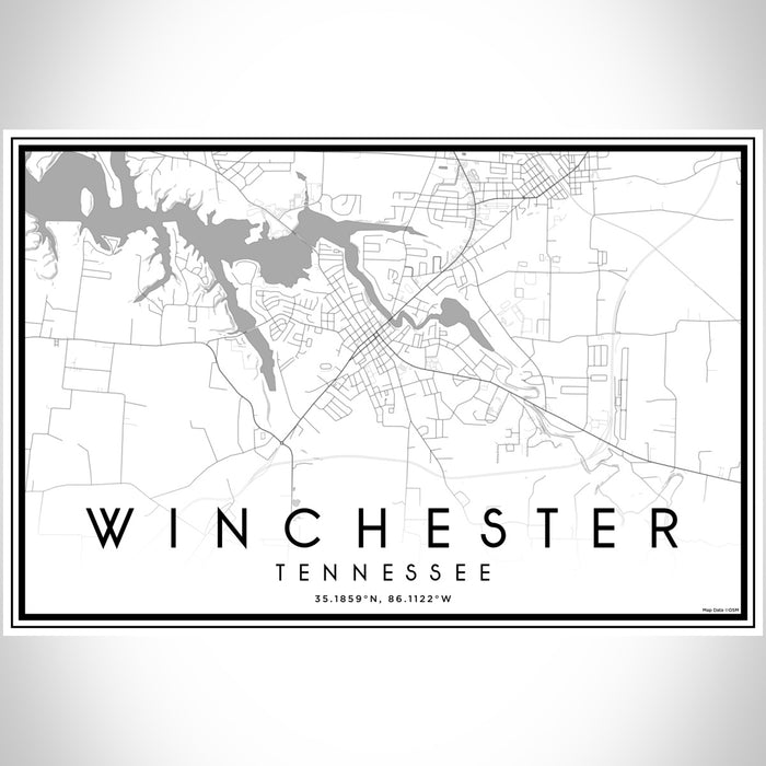 Winchester Tennessee Map Print Landscape Orientation in Classic Style With Shaded Background