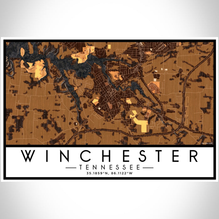 Winchester Tennessee Map Print Landscape Orientation in Ember Style With Shaded Background