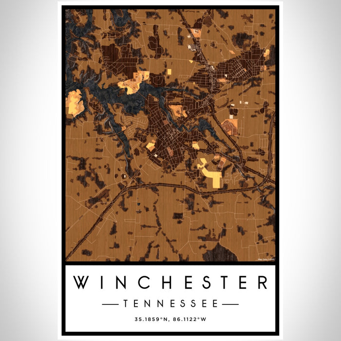 Winchester Tennessee Map Print Portrait Orientation in Ember Style With Shaded Background