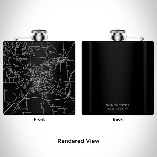 Rendered View of Winchester Tennessee Map Engraving on 6oz Stainless Steel Flask in Black