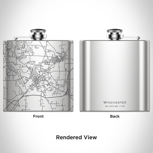 Rendered View of Winchester Tennessee Map Engraving on 6oz Stainless Steel Flask