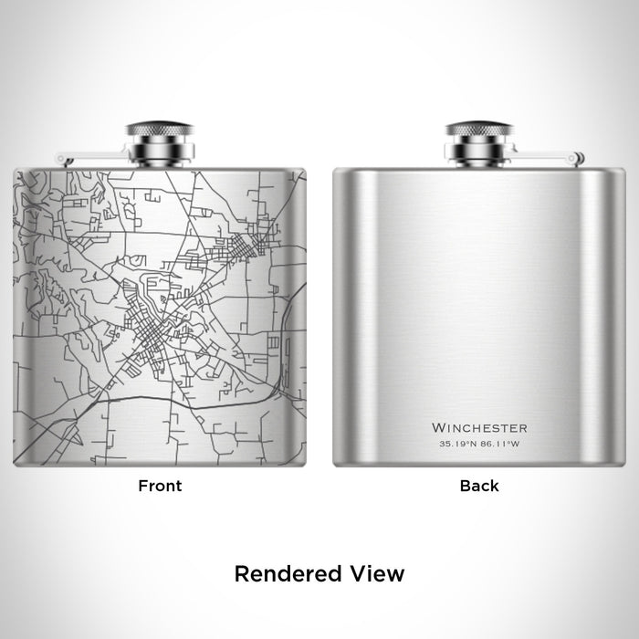 Rendered View of Winchester Tennessee Map Engraving on 6oz Stainless Steel Flask