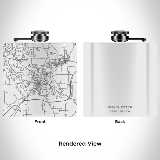 Rendered View of Winchester Tennessee Map Engraving on 6oz Stainless Steel Flask in White