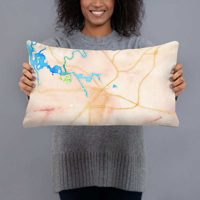 Person holding 20x12 Custom Winchester Tennessee Map Throw Pillow in Watercolor