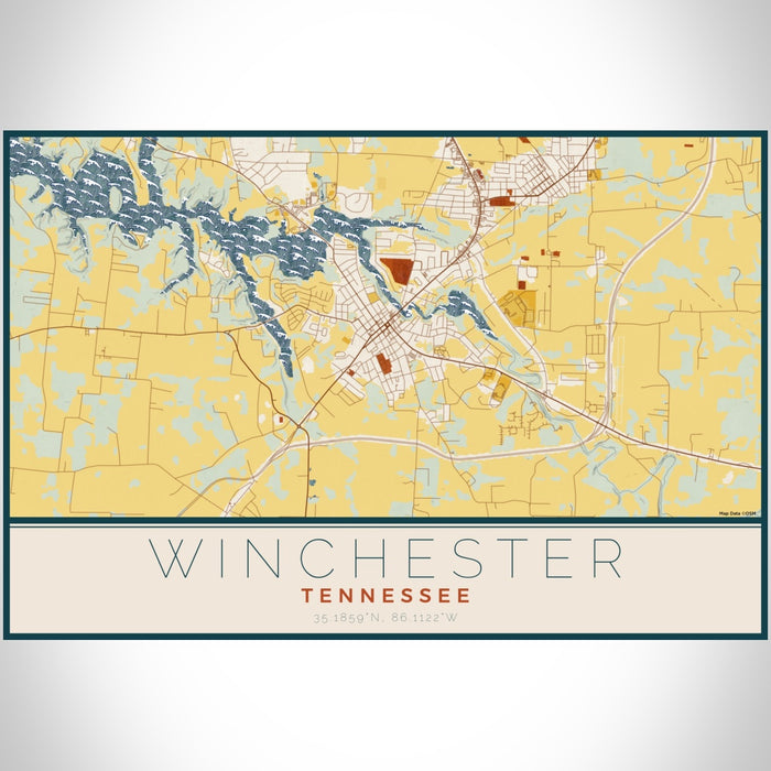 Winchester Tennessee Map Print Landscape Orientation in Woodblock Style With Shaded Background