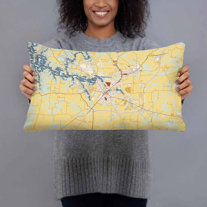 Person holding 20x12 Custom Winchester Tennessee Map Throw Pillow in Woodblock