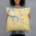 Person holding 18x18 Custom Winchester Tennessee Map Throw Pillow in Woodblock