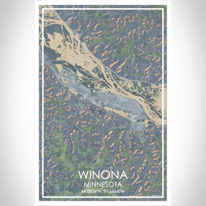 Winona Minnesota Map Print Portrait Orientation in Afternoon Style With Shaded Background