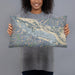 Person holding 20x12 Custom Winona Minnesota Map Throw Pillow in Afternoon