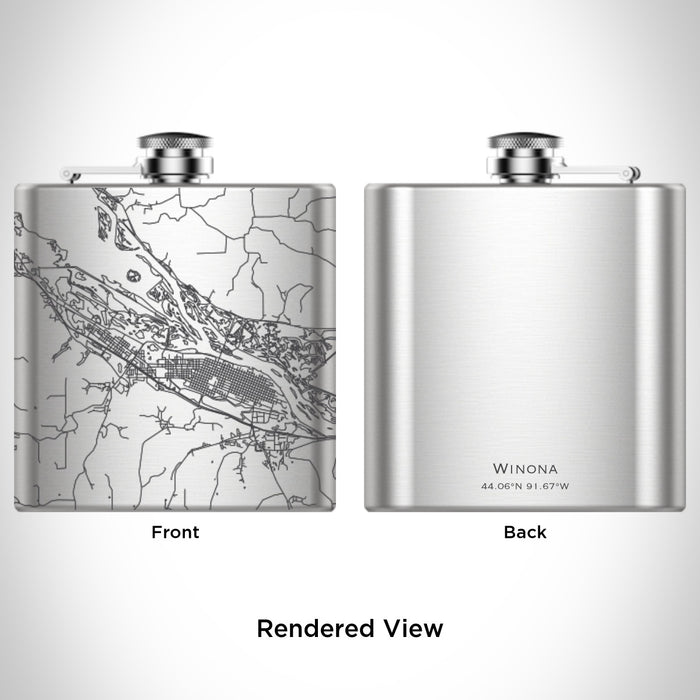 Rendered View of Winona Minnesota Map Engraving on 6oz Stainless Steel Flask