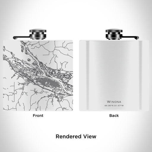 Rendered View of Winona Minnesota Map Engraving on 6oz Stainless Steel Flask in White