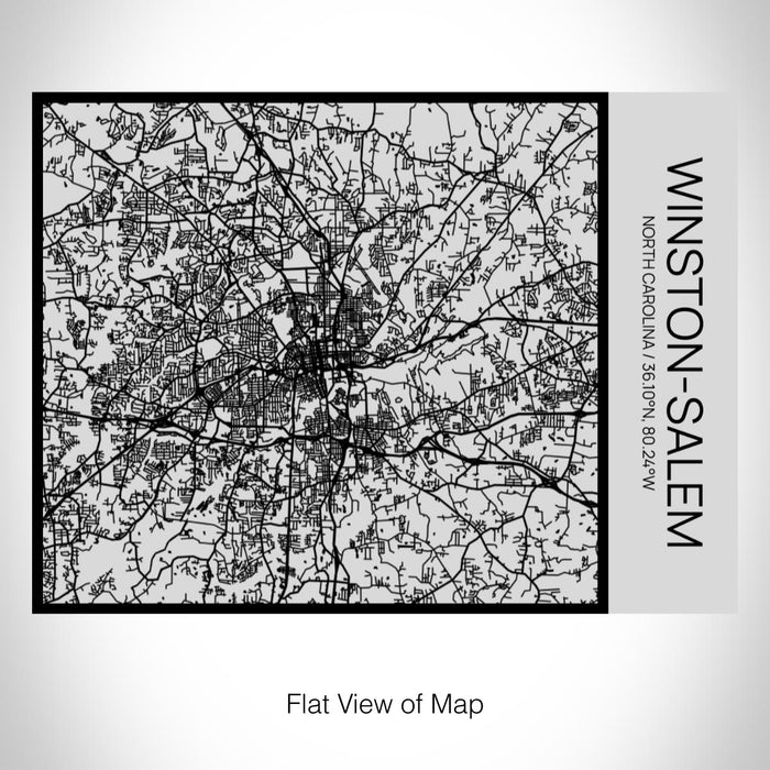 Rendered View of Winston-Salem North Carolina Map on 20oz Stainless Steel Insulated Bottle with Bamboo Top with printed Tactile Lines Map in Black