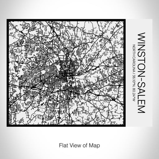 Rendered View of Winston-Salem North Carolina Map on 20oz Stainless Steel Insulated Bottle with Bamboo Top in Matte White with printed Tactile Lines Map in Black