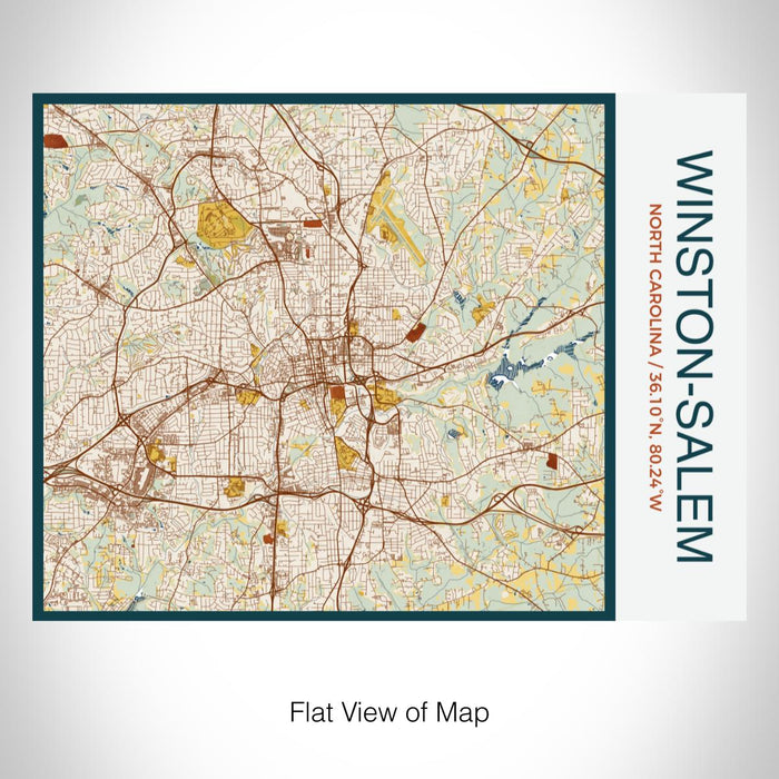 Rendered View of Winston-Salem North Carolina Map on 20oz Stainless Steel Insulated Bottle with Bamboo Top with printed woodblock style map