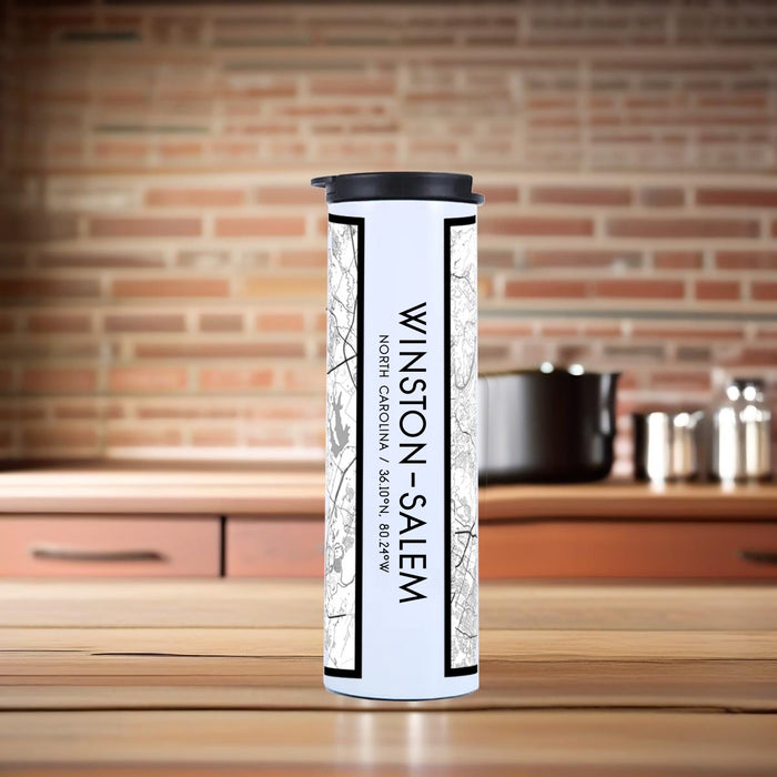 Winston-Salem North Carolina Custom City Map Inscription Coordinates on 17oz Stainless Steel Insulated Tumbler in Classic Map Style