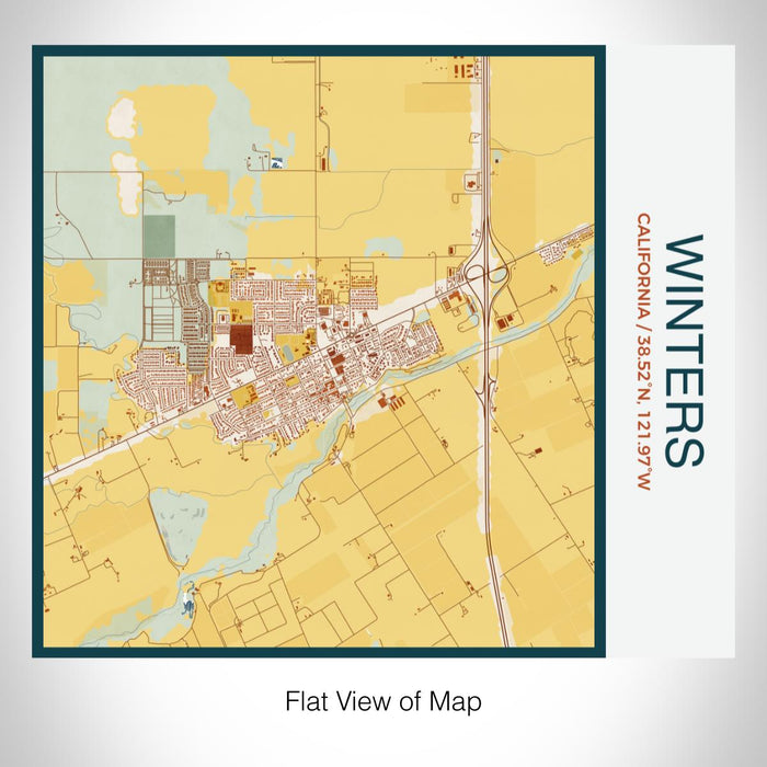 Rendered View of Winters California Map on 17oz Stainless Steel Insulated Tumbler in Woodblock Map Style