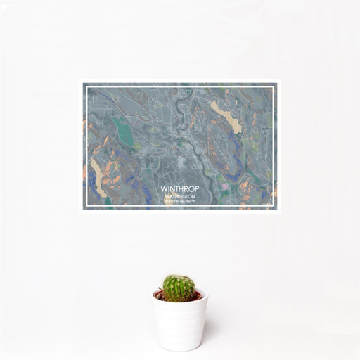 12x18 Winthrop Washington Map Print Landscape Orientation in Afternoon Style With Small Cactus Plant in White Planter